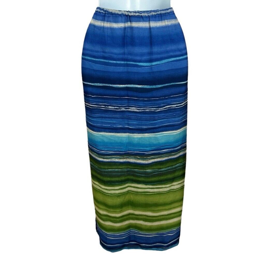Valerie By Valerie Stevens Silk Maxi Skirt Sz Large Petite PL Wrap Blue Long